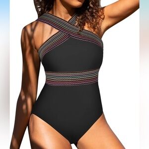 Black Crisscross One Piece Swimsuit
